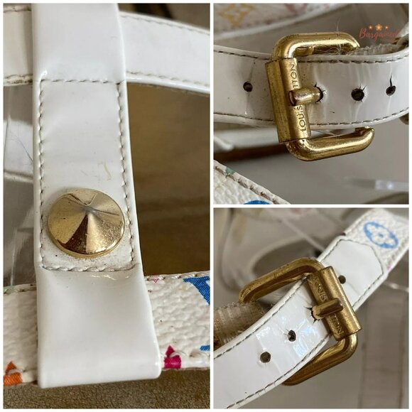 Authentic Louis Vuitton White Multicolor Canvas Patent Gladiator Sandals 39.5 - Picture 2 of 12
